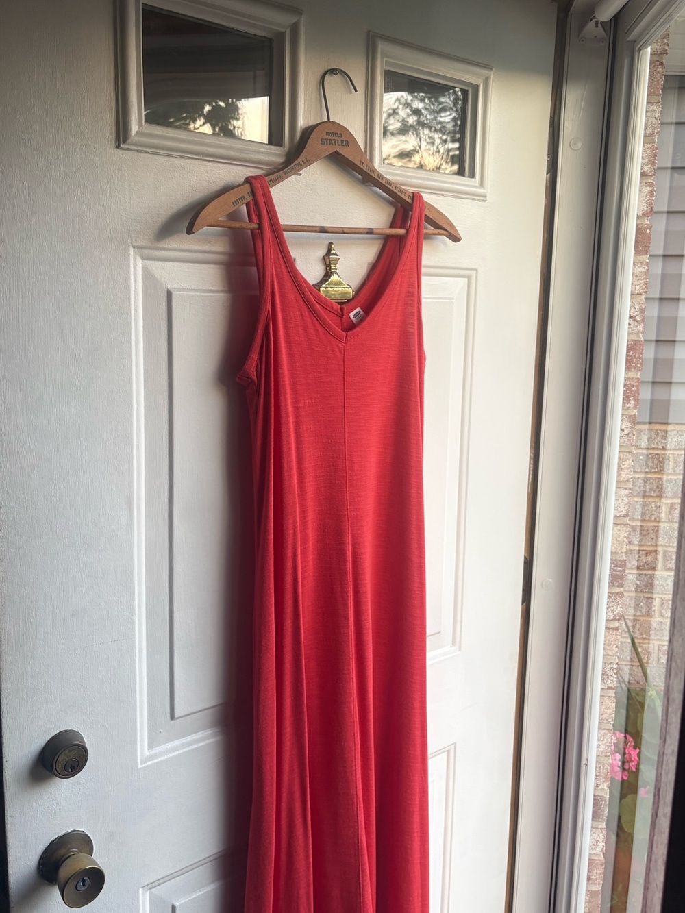 Old Navy Women’s S Red Orange Coral V-Neck Center Seam A-Line Maxi Dress
